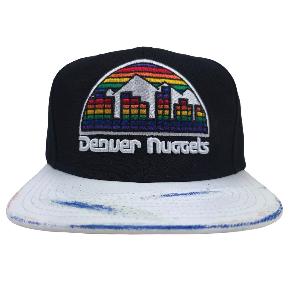 Denver Nuggets Mitchell & Ness NBA Snapback Hat Cap 3D Logo Torn Ripped Bill NWT